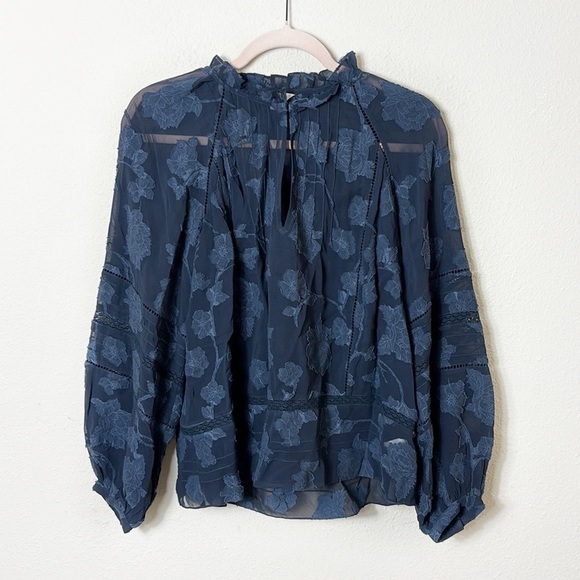 Joie Chaylse Top Dark Navy Blue Floral Sheer Popoever Sz XS - Picture 4 of 13